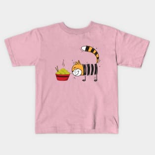 Cat Eating Ramen Kids T-Shirt